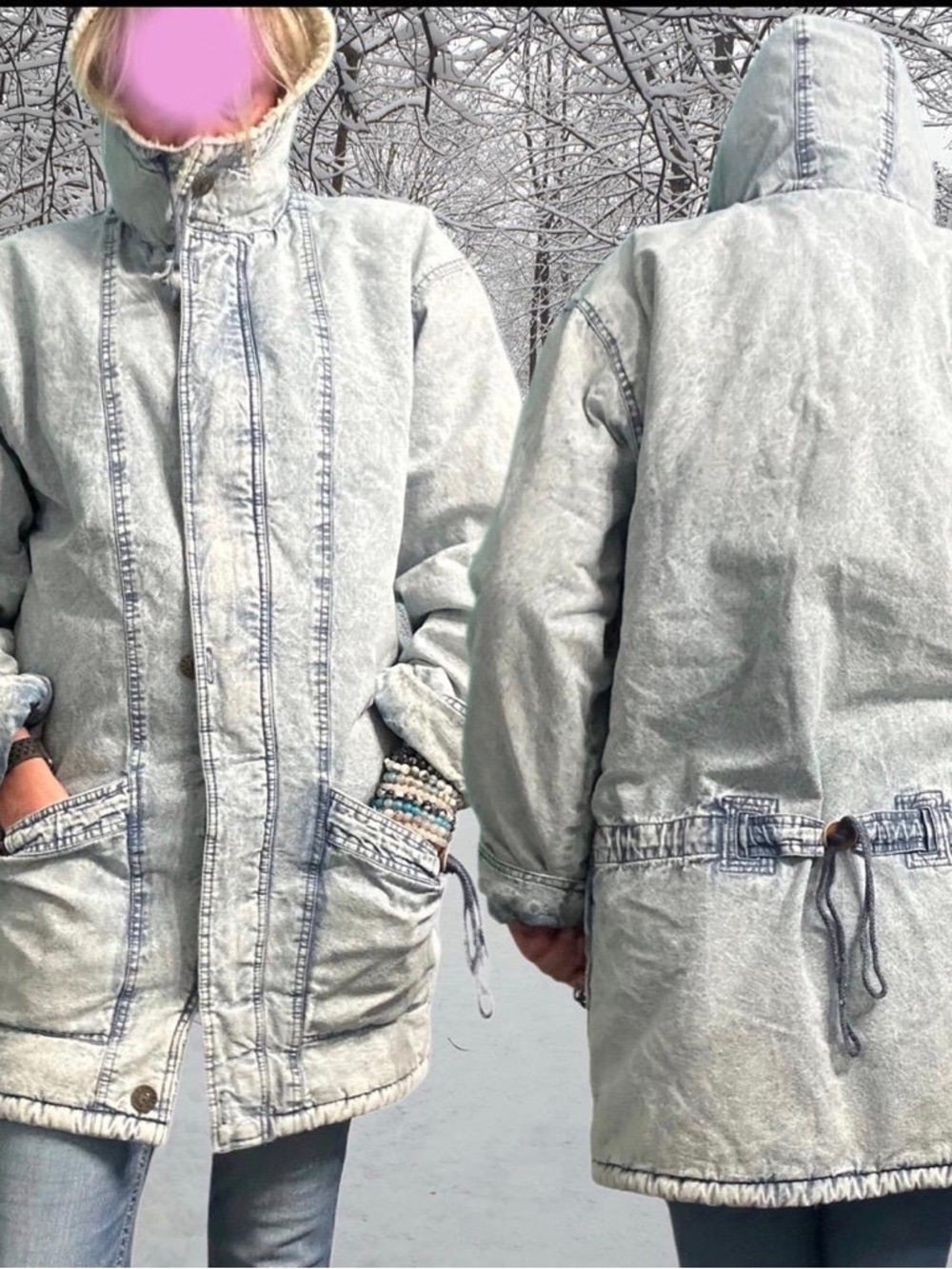 Light Wash Hooded Denim Parka Jacket Women